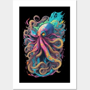 Colorful ocean cute Octopus kraken sea monster lots of pretty pastel colors Posters and Art